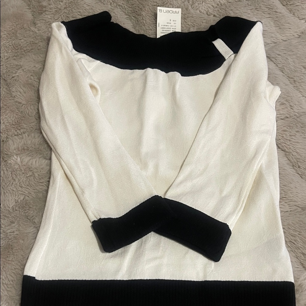 Arden B Off-Shoulder Black and White Sweater